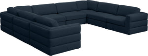 Beckham Linen Textured Fabric / Engineered Wood / Foam Contemporary Navy Durable Linen Textured Fabric Modular Sectional - 152" W x 114" D x 32.5" H