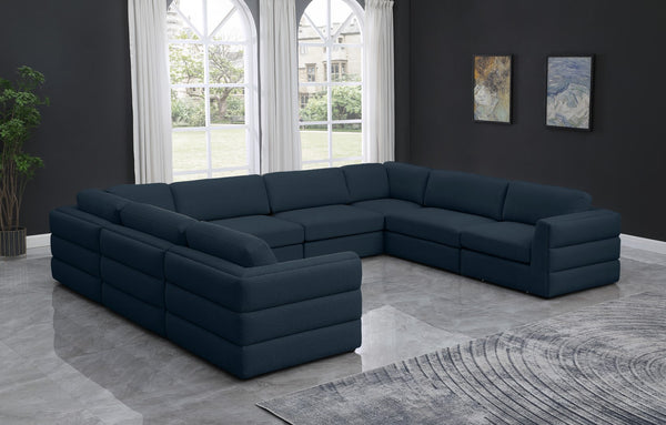Beckham Linen Textured Fabric / Engineered Wood / Foam Contemporary Navy Durable Linen Textured Fabric Modular Sectional - 152" W x 114" D x 32.5" H