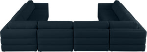Beckham Linen Textured Fabric / Engineered Wood / Foam Contemporary Navy Durable Linen Textured Fabric Modular Sectional - 152" W x 114" D x 32.5" H