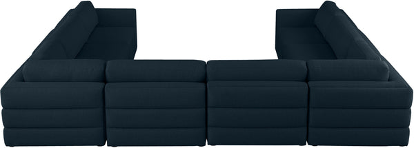 Beckham Linen Textured Fabric / Engineered Wood / Foam Contemporary Navy Durable Linen Textured Fabric Modular Sectional - 152" W x 114" D x 32.5" H