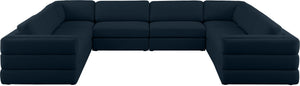 Beckham Linen Textured Fabric / Engineered Wood / Foam Contemporary Navy Durable Linen Textured Fabric Modular Sectional - 152" W x 114" D x 32.5" H