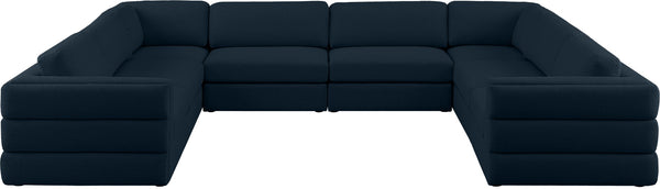 Beckham Linen Textured Fabric / Engineered Wood / Foam Contemporary Navy Durable Linen Textured Fabric Modular Sectional - 152" W x 114" D x 32.5" H
