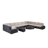 Santa Cruz Outdoor 12 Piece Dark Brown Wicker Sectional Sofa Set with Beige Water Resisant Cushions