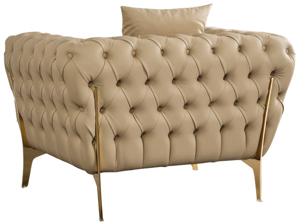 Aurora Faux Leather / Stainless Steel / Engineered Wood /Foam Contemporary Beige Faux Leather Chair - 41" W x 33" D x 28.5" H