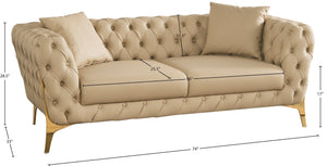 Aurora Faux Leather / Stainless Steel / Engineered Wood /Foam Contemporary Beige Faux Leather Loveseat - 74" W x 33" D x 28.5" H
