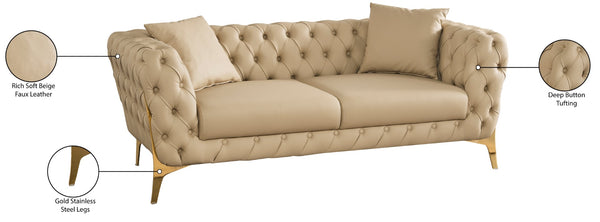 Aurora Faux Leather / Stainless Steel / Engineered Wood /Foam Contemporary Beige Faux Leather Loveseat - 74" W x 33" D x 28.5" H