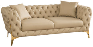 Aurora Faux Leather / Stainless Steel / Engineered Wood /Foam Contemporary Beige Faux Leather Loveseat - 74" W x 33" D x 28.5" H