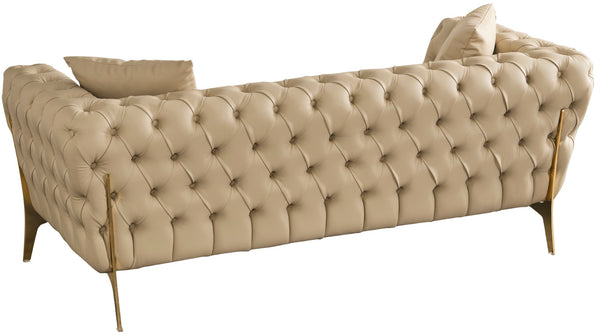 Aurora Faux Leather / Stainless Steel / Engineered Wood /Foam Contemporary Beige Faux Leather Loveseat - 74" W x 33" D x 28.5" H