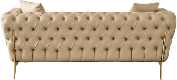Aurora Faux Leather / Stainless Steel / Engineered Wood /Foam Contemporary Beige Faux Leather Loveseat - 74" W x 33" D x 28.5" H
