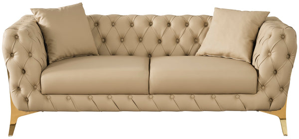 Aurora Faux Leather / Stainless Steel / Engineered Wood /Foam Contemporary Beige Faux Leather Loveseat - 74" W x 33" D x 28.5" H
