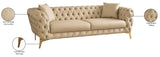 Aurora Faux Leather / Stainless Steel / Engineered Wood /Foam Contemporary Beige Faux Leather Sofa - 88" W x 33" D x 28.5" H