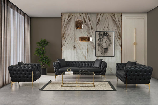 Aurora Faux Leather / Stainless Steel / Engineered Wood /Foam Contemporary Black Faux Leather Chair - 41" W x 33" D x 28.5" H