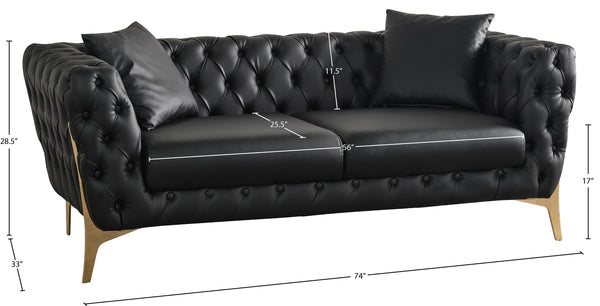 Aurora Faux Leather / Stainless Steel / Engineered Wood /Foam Contemporary Black Faux Leather Loveseat - 74" W x 33" D x 28.5" H