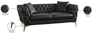 Aurora Faux Leather / Stainless Steel / Engineered Wood /Foam Contemporary Black Faux Leather Loveseat - 74" W x 33" D x 28.5" H