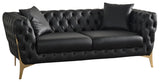 Aurora Faux Leather / Stainless Steel / Engineered Wood /Foam Contemporary Black Faux Leather Loveseat - 74" W x 33" D x 28.5" H