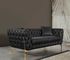 Aurora Faux Leather / Stainless Steel / Engineered Wood /Foam Contemporary Black Faux Leather Loveseat - 74" W x 33" D x 28.5" H