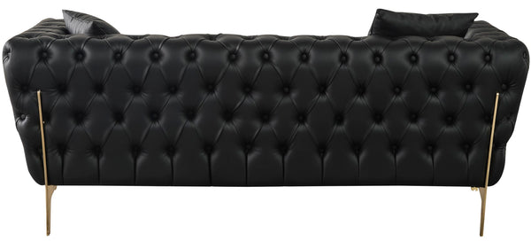 Aurora Faux Leather / Stainless Steel / Engineered Wood /Foam Contemporary Black Faux Leather Loveseat - 74" W x 33" D x 28.5" H