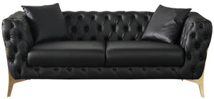 Aurora Faux Leather / Stainless Steel / Engineered Wood /Foam Contemporary Black Faux Leather Loveseat - 74" W x 33" D x 28.5" H