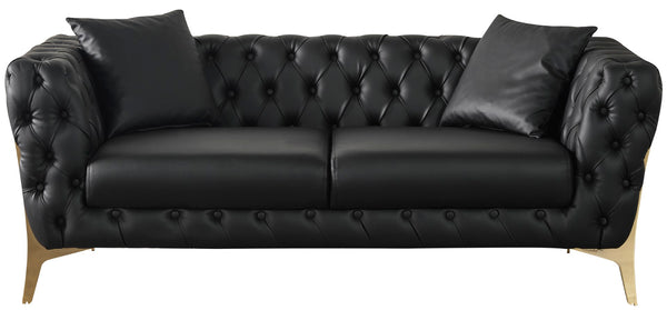 Aurora Faux Leather / Stainless Steel / Engineered Wood /Foam Contemporary Black Faux Leather Loveseat - 74" W x 33" D x 28.5" H