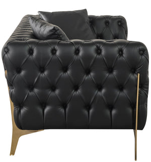 Aurora Faux Leather / Stainless Steel / Engineered Wood /Foam Contemporary Black Faux Leather Loveseat - 74" W x 33" D x 28.5" H