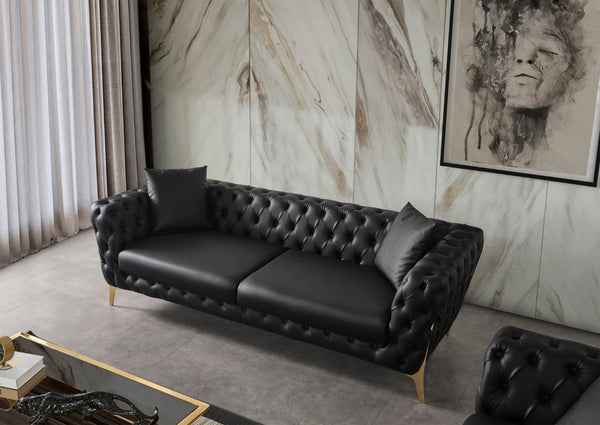 Aurora Faux Leather / Stainless Steel / Engineered Wood /Foam Contemporary Black Faux Leather Loveseat - 74" W x 33" D x 28.5" H