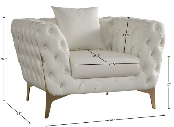 Aurora Faux Leather / Stainless Steel / Engineered Wood /Foam Contemporary Cream Faux Leather Chair - 41" W x 33" D x 28.5" H