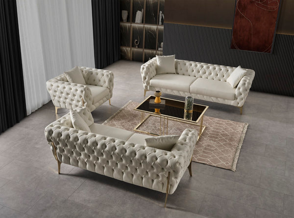 Aurora Faux Leather / Stainless Steel / Engineered Wood /Foam Contemporary Cream Faux Leather Chair - 41" W x 33" D x 28.5" H