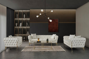 Aurora Faux Leather / Stainless Steel / Engineered Wood /Foam Contemporary Cream Faux Leather Chair - 41" W x 33" D x 28.5" H