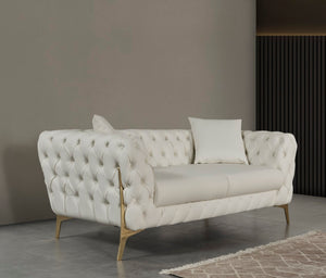 Aurora Faux Leather / Stainless Steel / Engineered Wood /Foam Contemporary Cream Faux Leather Loveseat - 74" W x 33" D x 28.5" H