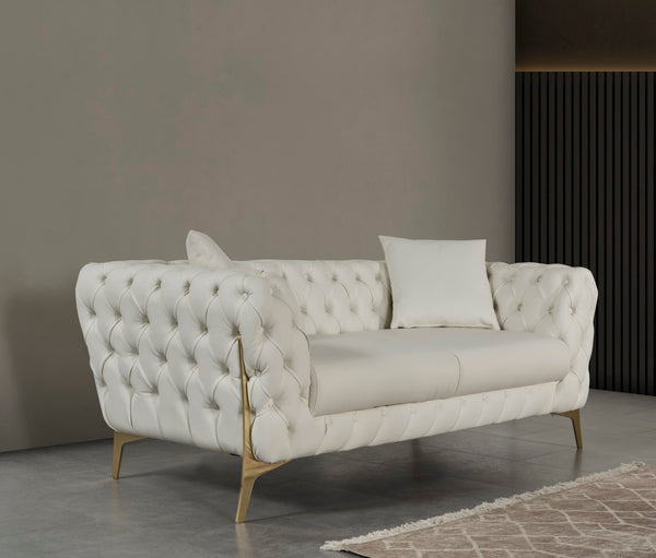 Aurora Faux Leather / Stainless Steel / Engineered Wood /Foam Contemporary Cream Faux Leather Loveseat - 74" W x 33" D x 28.5" H