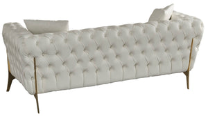 Aurora Faux Leather / Stainless Steel / Engineered Wood /Foam Contemporary Cream Faux Leather Loveseat - 74" W x 33" D x 28.5" H
