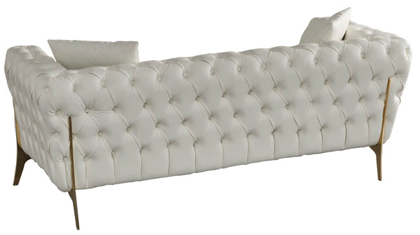 Aurora Faux Leather / Stainless Steel / Engineered Wood /Foam Contemporary Cream Faux Leather Loveseat - 74" W x 33" D x 28.5" H