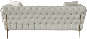 Aurora Faux Leather / Stainless Steel / Engineered Wood /Foam Contemporary Cream Faux Leather Loveseat - 74" W x 33" D x 28.5" H