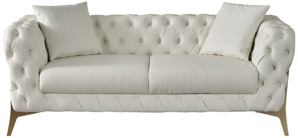Aurora Faux Leather / Stainless Steel / Engineered Wood /Foam Contemporary Cream Faux Leather Loveseat - 74" W x 33" D x 28.5" H