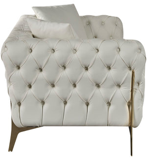 Aurora Faux Leather / Stainless Steel / Engineered Wood /Foam Contemporary Cream Faux Leather Loveseat - 74" W x 33" D x 28.5" H