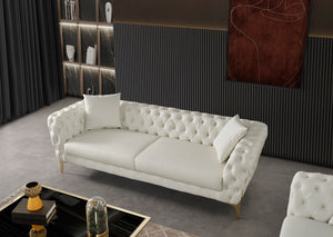 Aurora Faux Leather / Stainless Steel / Engineered Wood /Foam Contemporary Cream Faux Leather Loveseat - 74" W x 33" D x 28.5" H