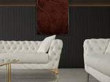 Aurora Faux Leather / Stainless Steel / Engineered Wood /Foam Contemporary Cream Faux Leather Sofa - 88" W x 33" D x 28.5" H