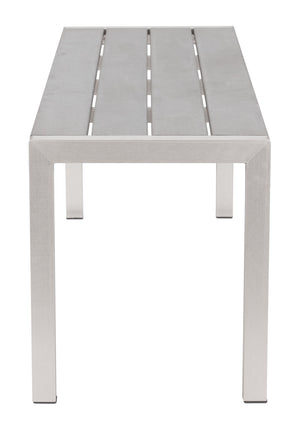 Zuo Modern Metropolitan Aluminum, Polyethylene Modern Commercial Grade Double Bench Gray, Silver Aluminum, Polyethylene