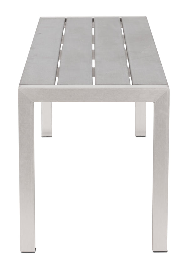 Zuo Modern Metropolitan Aluminum, Polyethylene Modern Commercial Grade Double Bench Gray, Silver Aluminum, Polyethylene