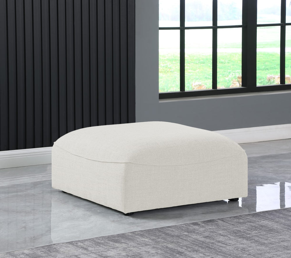 Miramar Linen Textured Fabric / Engineered Wood / Foam Contemporary Cream Durable Linen Textured Ottoman - 35" W x 35" D x 17.5" H