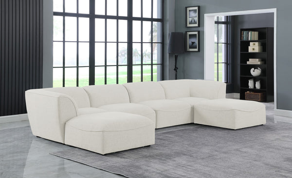 Miramar Linen Textured Fabric / Engineered Wood / Foam Contemporary Cream Durable Linen Textured Modular Sectional - 142" W x 73" D x 28.5" H