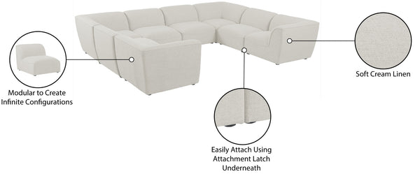 Miramar Linen Textured Fabric / Engineered Wood / Foam Contemporary Cream Durable Linen Textured Modular Sectional - 142" W x 109" D x 28.5" H