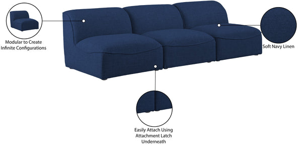 Miramar Linen Textured Fabric / Engineered Wood / Foam Contemporary Navy Durable Linen Textured Modular Sofa - 99" W x 38" D x 28.5" H