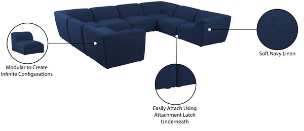 Miramar Linen Textured Fabric / Engineered Wood / Foam Contemporary Navy Durable Linen Textured Modular Sectional - 142" W x 109" D x 28.5" H