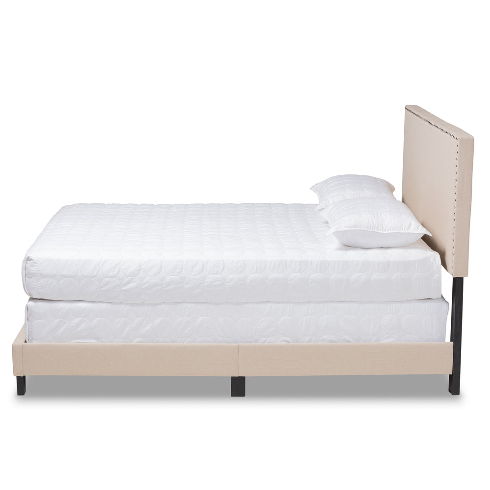 Baxton Studio Ramon Modern and Contemporary Beige Linen Fabric Upholstered Full Size Panel Bed with Nailhead Trim