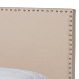 Baxton Studio Ramon Modern and Contemporary Beige Linen Fabric Upholstered Full Size Panel Bed with Nailhead Trim