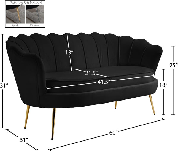 Gardenia Velvet / Engineered Wood / Metal / Foam Contemporary Black Velvet Loveseat - 60" W x 31" D x 31" H