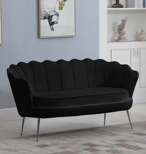 Gardenia Velvet / Engineered Wood / Metal / Foam Contemporary Black Velvet Loveseat - 60" W x 31" D x 31" H