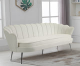 Gardenia Velvet / Engineered Wood / Metal / Foam Contemporary Cream Velvet Sofa - 80" W x 31" D x 31" H