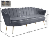 Gardenia Velvet / Engineered Wood / Metal / Foam Contemporary Grey Velvet Sofa - 80" W x 31" D x 31" H